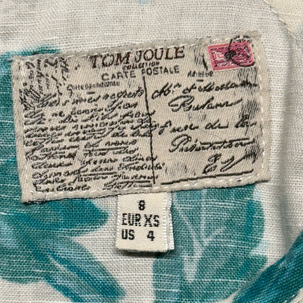 Joules Tunic Dress Aqua Audrey Linen Blend Pockets Size 4 Floral Smocked Coastal - Picture 9 of 12